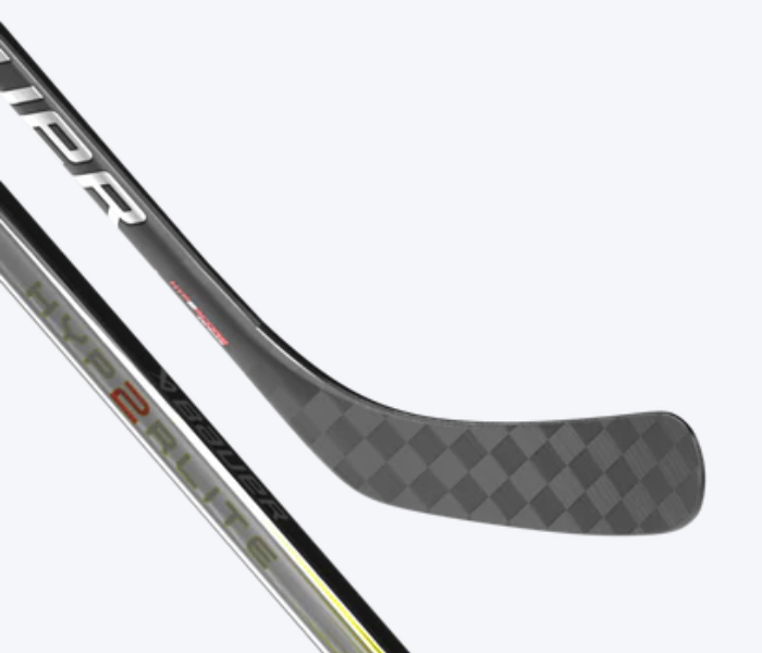 Bauer Vapor Hyperlite 2 pro stock hockey stick in black with light blue and silver graphics