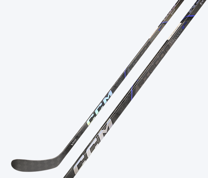 CCM Ribcor Trigger 9 Pro pro stock hockey stick in black with teal and silver graphics